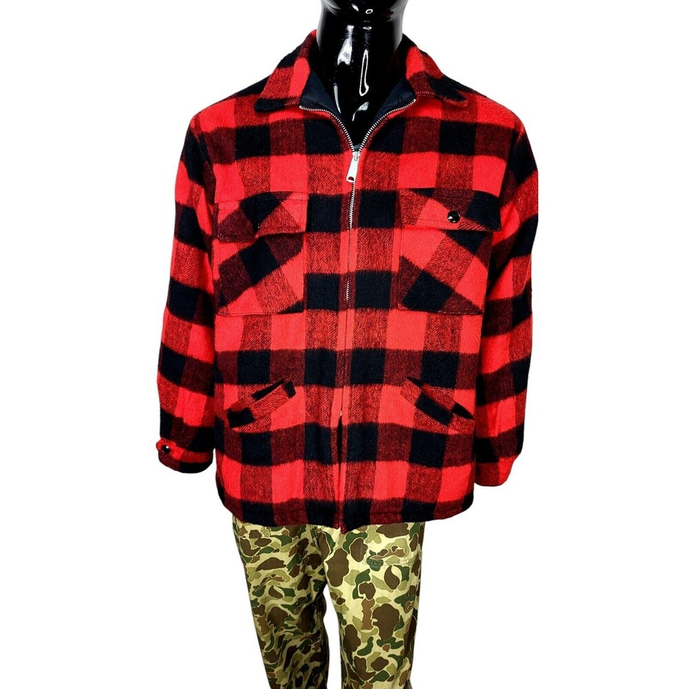 Vintage 50s Grants Mens Wear Check Quilted Lining Flannel Jacket Lumberjack Coat
